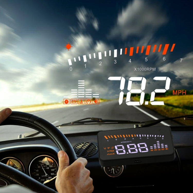 X5 HUD จอแสดงผลบนกระจกหน้ารถอเนกประสงค์ขนาด 3 นิ้วพร้อมระบบ OBDII EOBD, เซ็นเซอร์ตรวจจับแสง, ความเร็วในการหมุน, หน่วยความเร็วในการหมุน, เครื่องหมายหน่วย, แรงดันไฟฟ้า, อุณหภูมิของน้ำ, เครื่องหมายเตือน, X5 HUD 3 inch