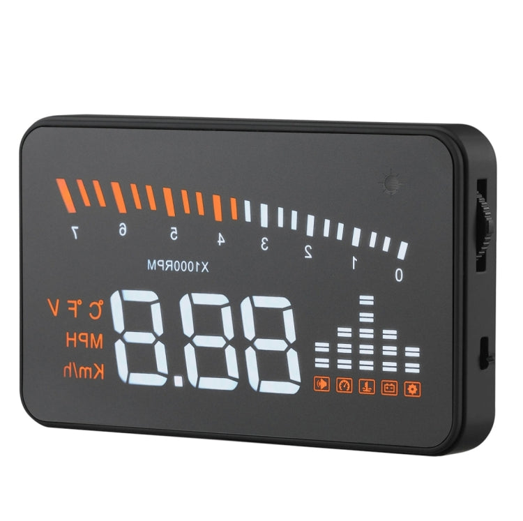 X5 HUD จอแสดงผลบนกระจกหน้ารถอเนกประสงค์ขนาด 3 นิ้วพร้อมระบบ OBDII EOBD, เซ็นเซอร์ตรวจจับแสง, ความเร็วในการหมุน, หน่วยความเร็วในการหมุน, เครื่องหมายหน่วย, แรงดันไฟฟ้า, อุณหภูมิของน้ำ, เครื่องหมายเตือน, X5 HUD 3 inch