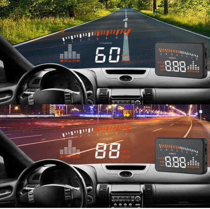 X5 HUD จอแสดงผลบนกระจกหน้ารถอเนกประสงค์ขนาด 3 นิ้วพร้อมระบบ OBDII EOBD, เซ็นเซอร์ตรวจจับแสง, ความเร็วในการหมุน, หน่วยความเร็วในการหมุน, เครื่องหมายหน่วย, แรงดันไฟฟ้า, อุณหภูมิของน้ำ, เครื่องหมายเตือน, X5 HUD 3 inch