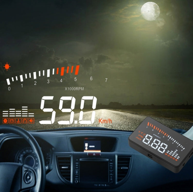 X5 HUD จอแสดงผลบนกระจกหน้ารถอเนกประสงค์ขนาด 3 นิ้วพร้อมระบบ OBDII EOBD, เซ็นเซอร์ตรวจจับแสง, ความเร็วในการหมุน, หน่วยความเร็วในการหมุน, เครื่องหมายหน่วย, แรงดันไฟฟ้า, อุณหภูมิของน้ำ, เครื่องหมายเตือน, X5 HUD 3 inch