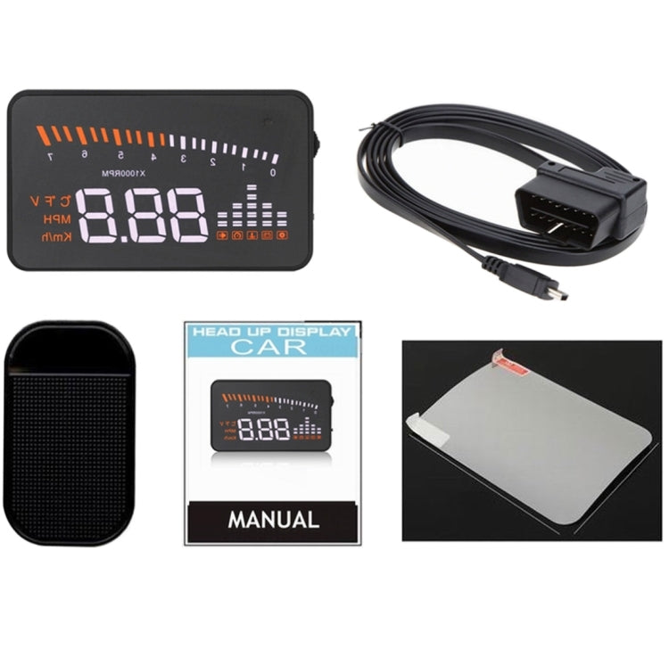 X5 HUD จอแสดงผลบนกระจกหน้ารถอเนกประสงค์ขนาด 3 นิ้วพร้อมระบบ OBDII EOBD, เซ็นเซอร์ตรวจจับแสง, ความเร็วในการหมุน, หน่วยความเร็วในการหมุน, เครื่องหมายหน่วย, แรงดันไฟฟ้า, อุณหภูมิของน้ำ, เครื่องหมายเตือน, X5 HUD 3 inch