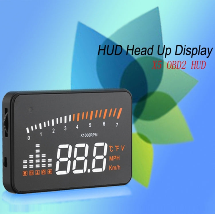 X5 HUD จอแสดงผลบนกระจกหน้ารถอเนกประสงค์ขนาด 3 นิ้วพร้อมระบบ OBDII EOBD, เซ็นเซอร์ตรวจจับแสง, ความเร็วในการหมุน, หน่วยความเร็วในการหมุน, เครื่องหมายหน่วย, แรงดันไฟฟ้า, อุณหภูมิของน้ำ, เครื่องหมายเตือน, X5 HUD 3 inch