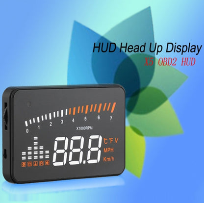 X5 HUD จอแสดงผลบนกระจกหน้ารถอเนกประสงค์ขนาด 3 นิ้วพร้อมระบบ OBDII EOBD, เซ็นเซอร์ตรวจจับแสง, ความเร็วในการหมุน, หน่วยความเร็วในการหมุน, เครื่องหมายหน่วย, แรงดันไฟฟ้า, อุณหภูมิของน้ำ, เครื่องหมายเตือน, X5 HUD 3 inch