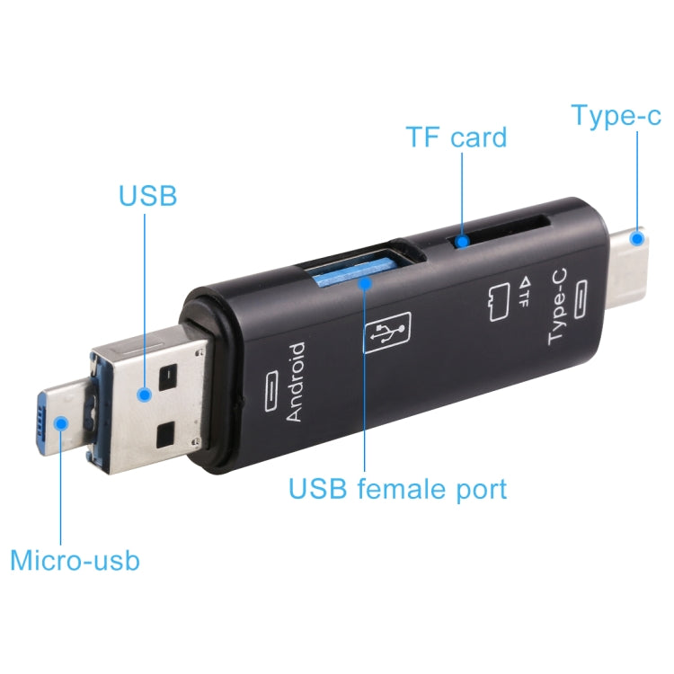 D-188 3 in 1 TF และ USB เป็น Micro USB และเครื่องอ่านการ์ด Type-C ขั้วต่ออะแดปเตอร์ OTG