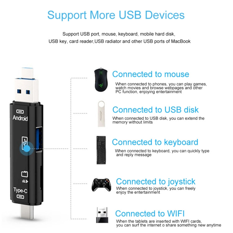 D-188 3 in 1 TF และ USB เป็น Micro USB และเครื่องอ่านการ์ด Type-C ขั้วต่ออะแดปเตอร์ OTG