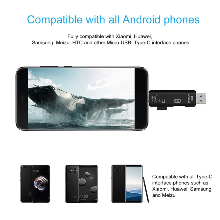 D-188 3 in 1 TF และ USB เป็น Micro USB และเครื่องอ่านการ์ด Type-C ขั้วต่ออะแดปเตอร์ OTG
