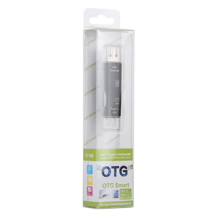 D-188 3 in 1 TF และ USB เป็น Micro USB และเครื่องอ่านการ์ด Type-C ขั้วต่ออะแดปเตอร์ OTG