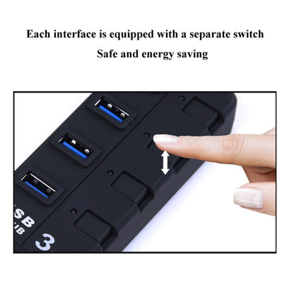 7 พอร์ต USB 3.0 Hub พร้อมสวิตช์แยกสำหรับแต่ละพอร์ตการถ่ายโอนข้อมูล, 7 Ports (Black)