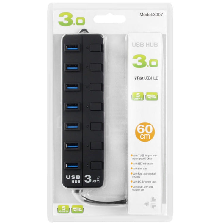 7 พอร์ต USB 3.0 Hub พร้อมสวิตช์แยกสำหรับแต่ละพอร์ตการถ่ายโอนข้อมูล, 7 Ports (Black)