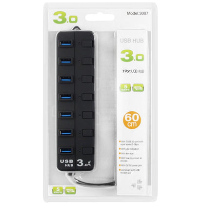 7 พอร์ต USB 3.0 Hub พร้อมสวิตช์แยกสำหรับแต่ละพอร์ตการถ่ายโอนข้อมูล, 7 Ports (Black)