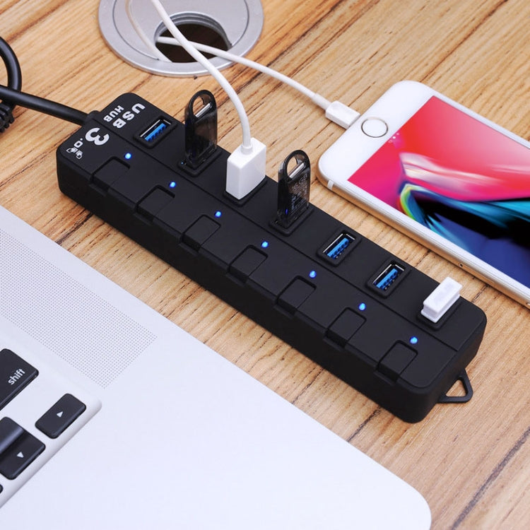 7 พอร์ต USB 3.0 Hub พร้อมสวิตช์แยกสำหรับแต่ละพอร์ตการถ่ายโอนข้อมูล, 7 Ports (Black)