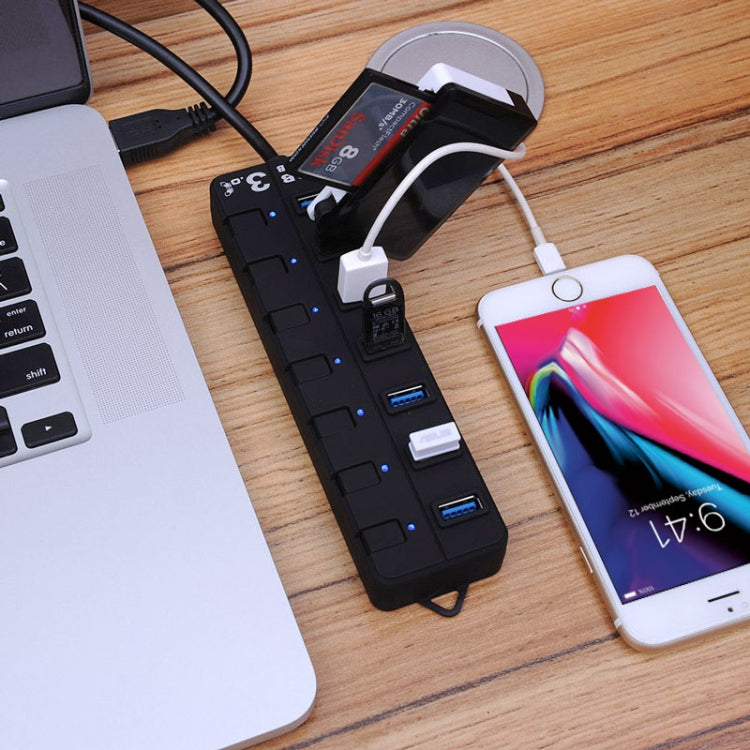 7 พอร์ต USB 3.0 Hub พร้อมสวิตช์แยกสำหรับแต่ละพอร์ตการถ่ายโอนข้อมูล, 7 Ports (Black)