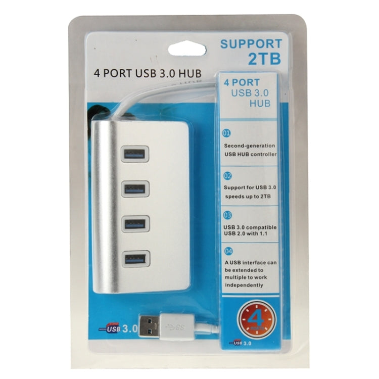 ความเร็วสูง 5Gbps 4 พอร์ต USB 3.0 HUB ตัวแยก USB อลูมิเนียมแบบพกพา รองรับ 2TB, 4 Ports (Silver)