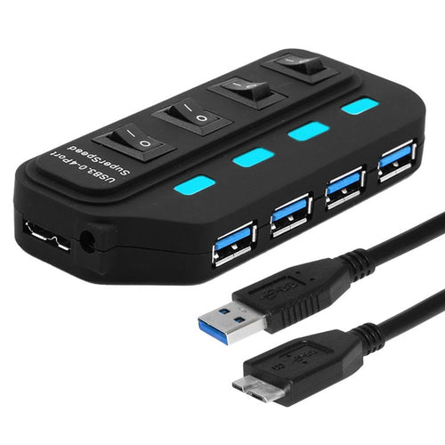 ฮับ USB 3.0 จำนวน 4 พอร์ตพร้อมสวิตช์แยกสำหรับแต่ละพอร์ตการถ่ายโอนข้อมูล