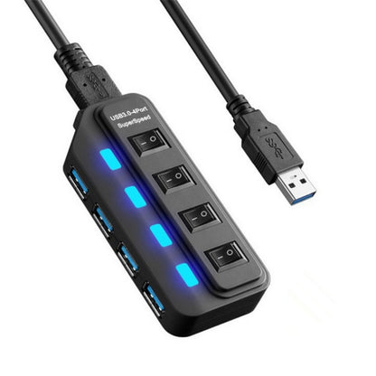ฮับ USB 3.0 จำนวน 4 พอร์ตพร้อมสวิตช์แยกสำหรับแต่ละพอร์ตการถ่ายโอนข้อมูล