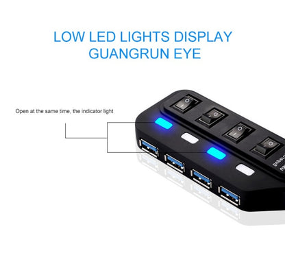 ฮับ USB 3.0 จำนวน 4 พอร์ตพร้อมสวิตช์แยกสำหรับแต่ละพอร์ตการถ่ายโอนข้อมูล