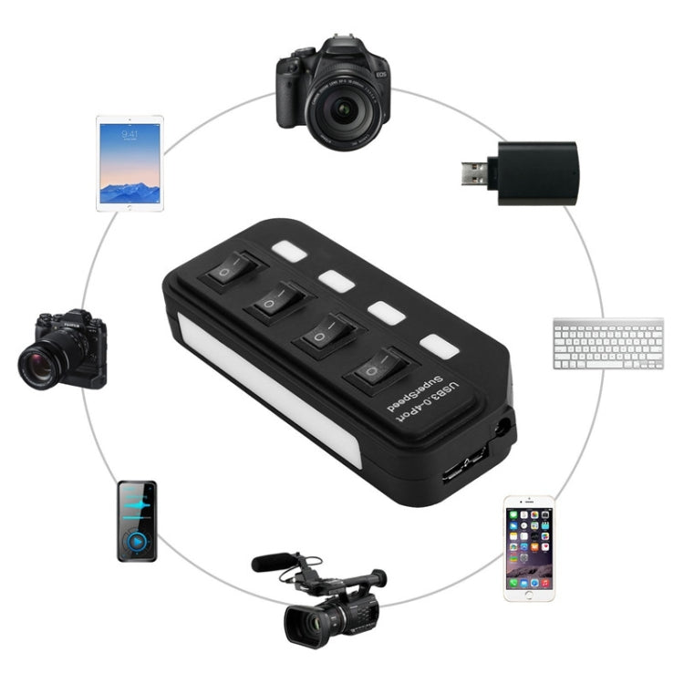 ฮับ USB 3.0 จำนวน 4 พอร์ตพร้อมสวิตช์แยกสำหรับแต่ละพอร์ตการถ่ายโอนข้อมูล