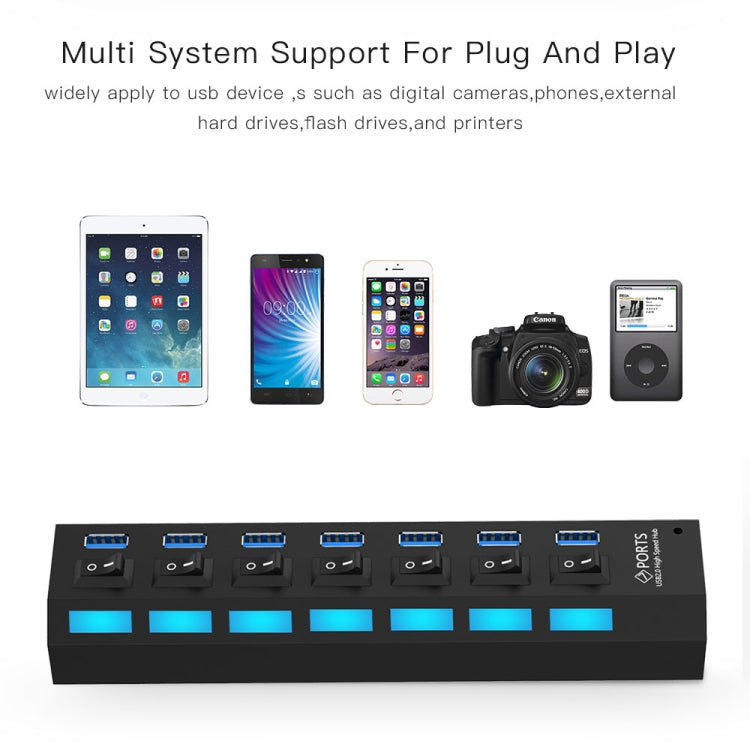7 พอร์ต USB 3.0 HUB, ความเร็วสูงสุด 5Gbps, Plug and Play, รองรับ 1TB, 7 Ports (Black), 7 Ports (White)