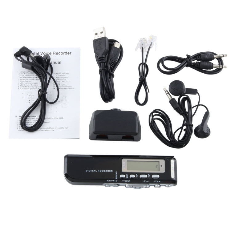 เครื่องบันทึกเสียงดิจิตอล 4GB เครื่องอัดเสียง MP3, รองรับการบันทึกโทรศัพท์, ฟังก์ชั่น VOX (สีดำ)