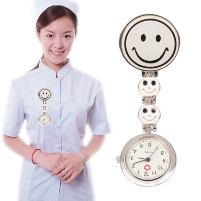 ยิ้มสไตล์แบบพกพาโลหะผสมพยาบาลรอบนาฬิกาข้อมือควอตซ์พร้อมพิน, Smile Style (White)