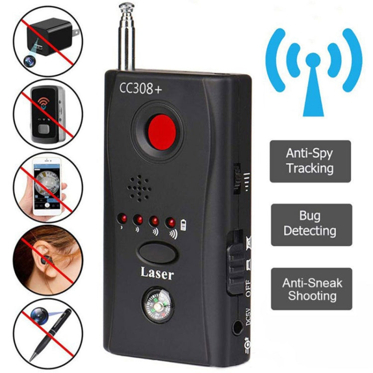 CC308 + เครื่องตรวจจับเลนส์กล้องไร้สายหลายตัวคลื่นวิทยุสัญญาณตรวจจับเครื่องค้นหาอุปกรณ์ RF GSM แบบเต็มช่วง, CC308+