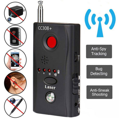 CC308 + เครื่องตรวจจับเลนส์กล้องไร้สายหลายตัวคลื่นวิทยุสัญญาณตรวจจับเครื่องค้นหาอุปกรณ์ RF GSM แบบเต็มช่วง, CC308+