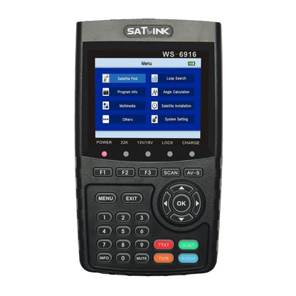 SATLINK WS6916 เครื่องวัดสัญญาณดาวเทียมดิจิตอล, หน้าจอ TFT LCD ขนาด 3.5 นิ้ว, รองรับ DVB-S / S2, MPEG-2 / MPEG-4, WS6916