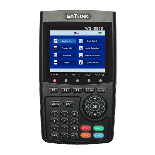 SATLINK WS6916 เครื่องวัดสัญญาณดาวเทียมดิจิตอล, หน้าจอ TFT LCD ขนาด 3.5 นิ้ว, รองรับ DVB-S / S2, MPEG-2 / MPEG-4, WS6916
