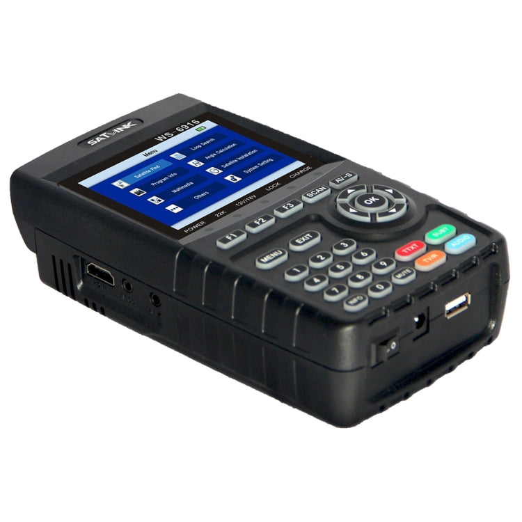 SATLINK WS6916 เครื่องวัดสัญญาณดาวเทียมดิจิตอล, หน้าจอ TFT LCD ขนาด 3.5 นิ้ว, รองรับ DVB-S / S2, MPEG-2 / MPEG-4, WS6916