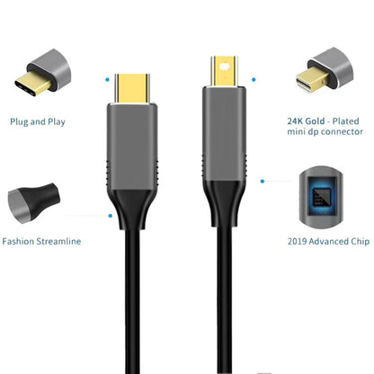 สายเคเบิลอะแดปเตอร์ Mini DisplayPort ตัวผู้เป็น USB-C / Type-C ยาว 1.8 ม