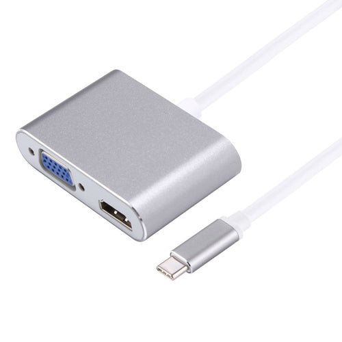 2 in 1 VGA และ HDMI Female เป็น USB-C / Type-C Male Hub Splitter Adapter, VGA+HDMI
