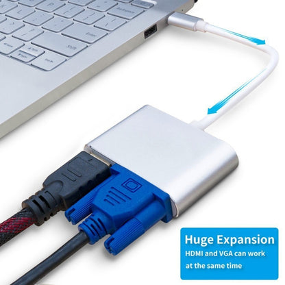 2 in 1 VGA และ HDMI Female เป็น USB-C / Type-C Male Hub Splitter Adapter, VGA+HDMI