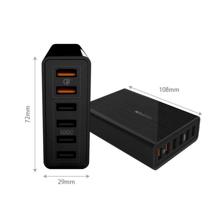 VEDFUN TurboCube D620 หกพอร์ต Quick Charge 3.0 + เทคโนโลยี SDDC เครื่องชาร์จ USB, ปลั๊ก EU / US / UK