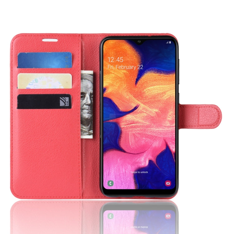 ซองหนังพลิกแนวนอนเนื้อลิ้นจี่สำหรับ Galaxy A10 พร้อมกระเป๋าสตางค์และที่ใส่และช่องเสียบการ์ด, For Galaxy A10  (1), For Galaxy A10 (1), For Galaxy A10