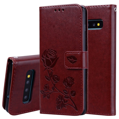 ซองหนัง PU แบบพลิกแนวนอนลายดอกกุหลาบสำหรับ Galaxy S10 พร้อมตัวยึดและช่องเสียบการ์ดและกระเป๋าสตางค์, For Samsung Galaxy S10
