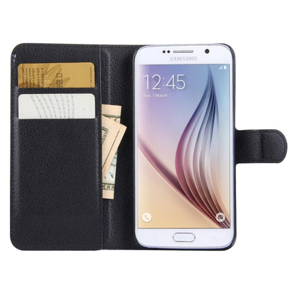 สำหรับ Galaxy S6 / G920 ซองหนังพลิกแนวนอนเนื้อลิ้นจี่พร้อมตัวยึดและช่องเสียบการ์ดและกระเป๋าสตางค์, For Galaxy S6