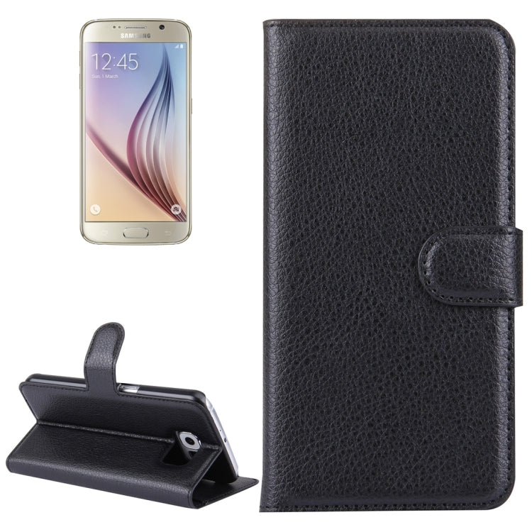 สำหรับ Galaxy S6 / G920 ซองหนังพลิกแนวนอนเนื้อลิ้นจี่พร้อมตัวยึดและช่องเสียบการ์ดและกระเป๋าสตางค์, For Galaxy S6