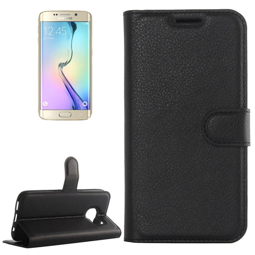 สำหรับ Galaxy S6 Edge / G925 ซองหนังพลิกแนวนอนเนื้อลิ้นจี่พร้อมตัวยึดและช่องเสียบการ์ดและกระเป๋าสตางค์, For Galaxy S6 edge