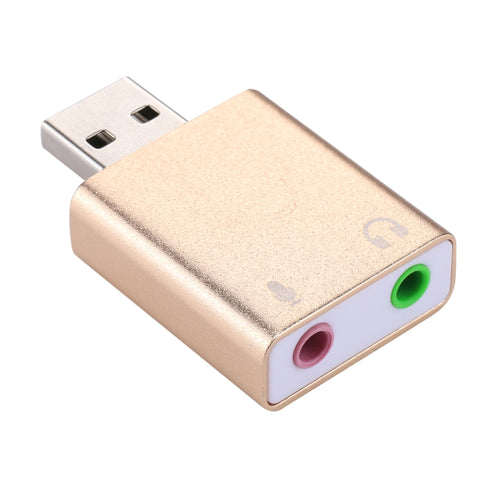 เปลือกอลูมิเนียม 3.5 มม.แจ็คการ์ดเสียง USB ภายนอก HIFI Magic Voice 7.1 ช่องอะแดปเตอร์ไดรฟ์ฟรีสำหรับคอมพิวเตอร์,เดสก์ท็อป,ลำโพง,ชุดหูฟัง,ไมโครโฟน, Aluminum 7.1 Channel Gold