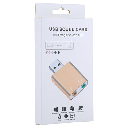 เปลือกอลูมิเนียม 3.5 มม.แจ็คการ์ดเสียง USB ภายนอก HIFI Magic Voice 7.1 ช่องอะแดปเตอร์ไดรฟ์ฟรีสำหรับคอมพิวเตอร์,เดสก์ท็อป,ลำโพง,ชุดหูฟัง,ไมโครโฟน, Aluminum 7.1 Channel Gold
