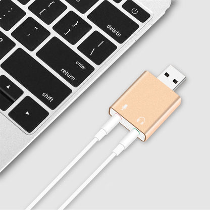 เปลือกอลูมิเนียม 3.5 มม.แจ็คการ์ดเสียง USB ภายนอก HIFI Magic Voice 7.1 ช่องอะแดปเตอร์ไดรฟ์ฟรีสำหรับคอมพิวเตอร์,เดสก์ท็อป,ลำโพง,ชุดหูฟัง,ไมโครโฟน, Aluminum 7.1 Channel Gold