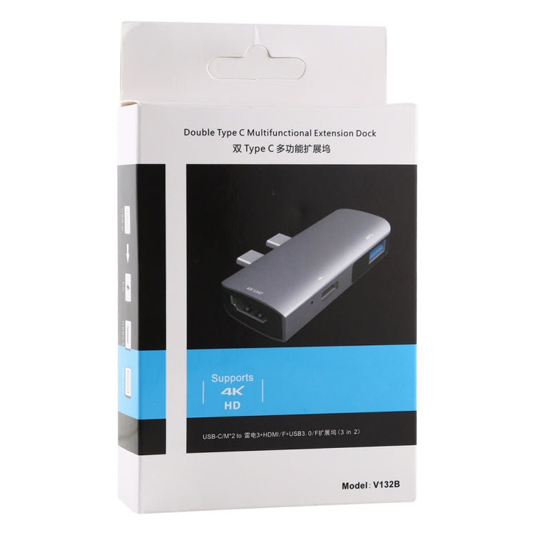พอร์ต USB-C / Type-C ถึง PD คู่ + USB 3.0 + อะแดปเตอร์ฮับขยายมัลติฟังก์ชั่น HDMI