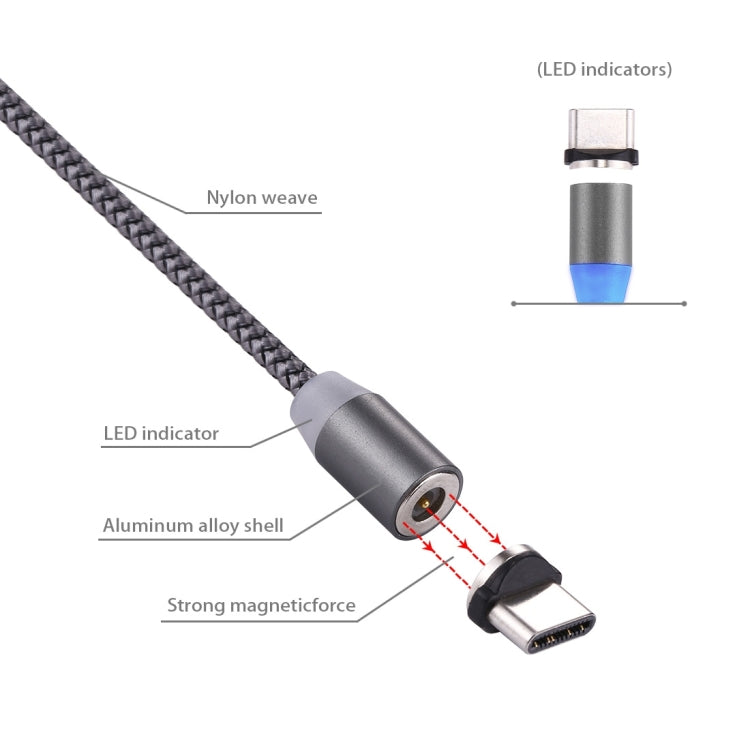 การหมุน 360 องศา 1 ม. รูปแบบสาน USB-C / Type-C ถึง USB 2.0 สายชาร์จแม่เหล็กที่แข็งแกร่งพร้อมไฟ LED