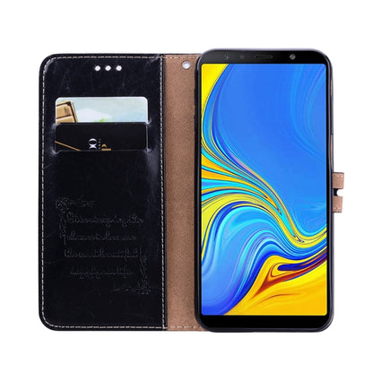 ซองหนังพลิกแนวนอนเนื้อขี้ผึ้งน้ำมันสไตล์ธุรกิจสำหรับ Galaxy J6 พร้อมตัวยึดและช่องเสียบการ์ดและกระเป๋าสตางค์, For Galaxy J6+