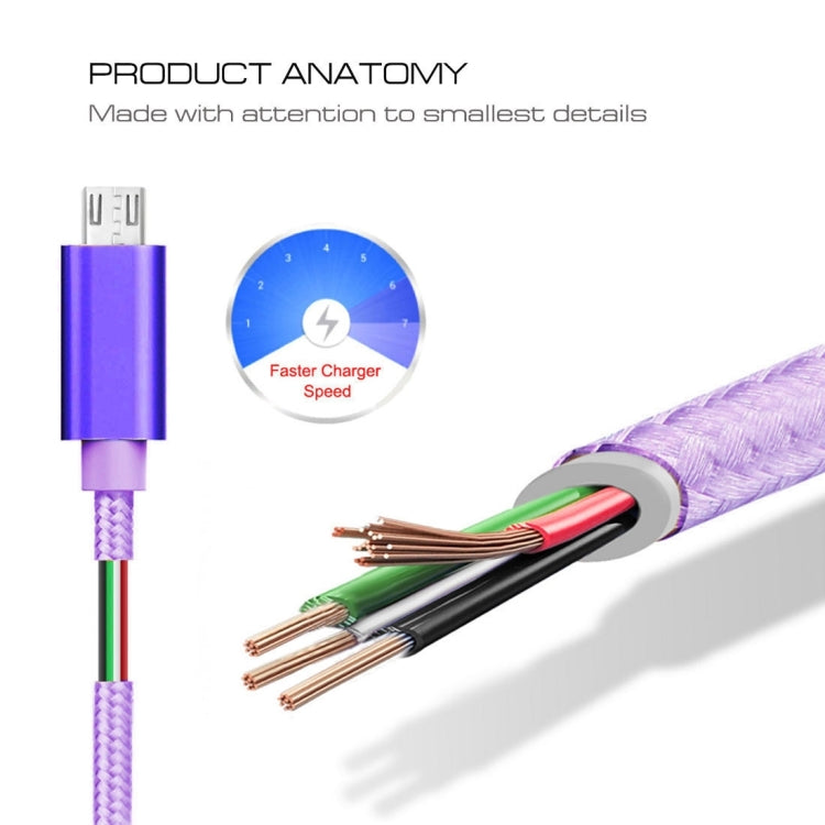 3A หัวโลหะแบบทอ Micro USB เข้ากับข้อมูล USB / สายชาร์จ, ความยาวสายเคเบิล: 3 ม, 3m Micro USB