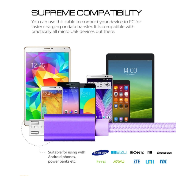 3A หัวโลหะแบบทอ Micro USB เข้ากับข้อมูล USB / สายชาร์จ, ความยาวสายเคเบิล: 3 ม, 3m Micro USB