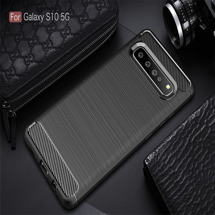 เคส TPU คาร์บอนไฟเบอร์เนื้อแปรงสำหรับ Galaxy S10 5G, For Galaxy S10 5G, For Samsung Galaxy S10 5G