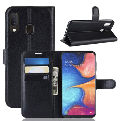 เคสหนังพลิกแนวนอนเนื้อลิ้นจี่สำหรับ Galaxy A20e พร้อมกระเป๋าสตางค์และที่ใส่และช่องเสียบการ์ด, For Galaxy A20e