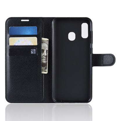 เคสหนังพลิกแนวนอนเนื้อลิ้นจี่สำหรับ Galaxy A20e พร้อมกระเป๋าสตางค์และที่ใส่และช่องเสียบการ์ด, For Galaxy A20e