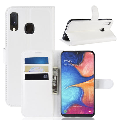 เคสหนังพลิกแนวนอนเนื้อลิ้นจี่สำหรับ Galaxy A20e พร้อมกระเป๋าสตางค์และที่ใส่และช่องเสียบการ์ด, For Galaxy A20e